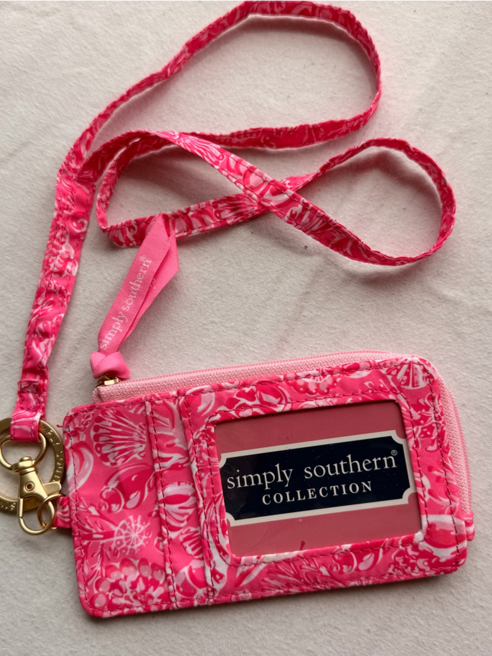Simply Southern Pink Floral Crossbody Lanyard ID Holder Wallet Keychain